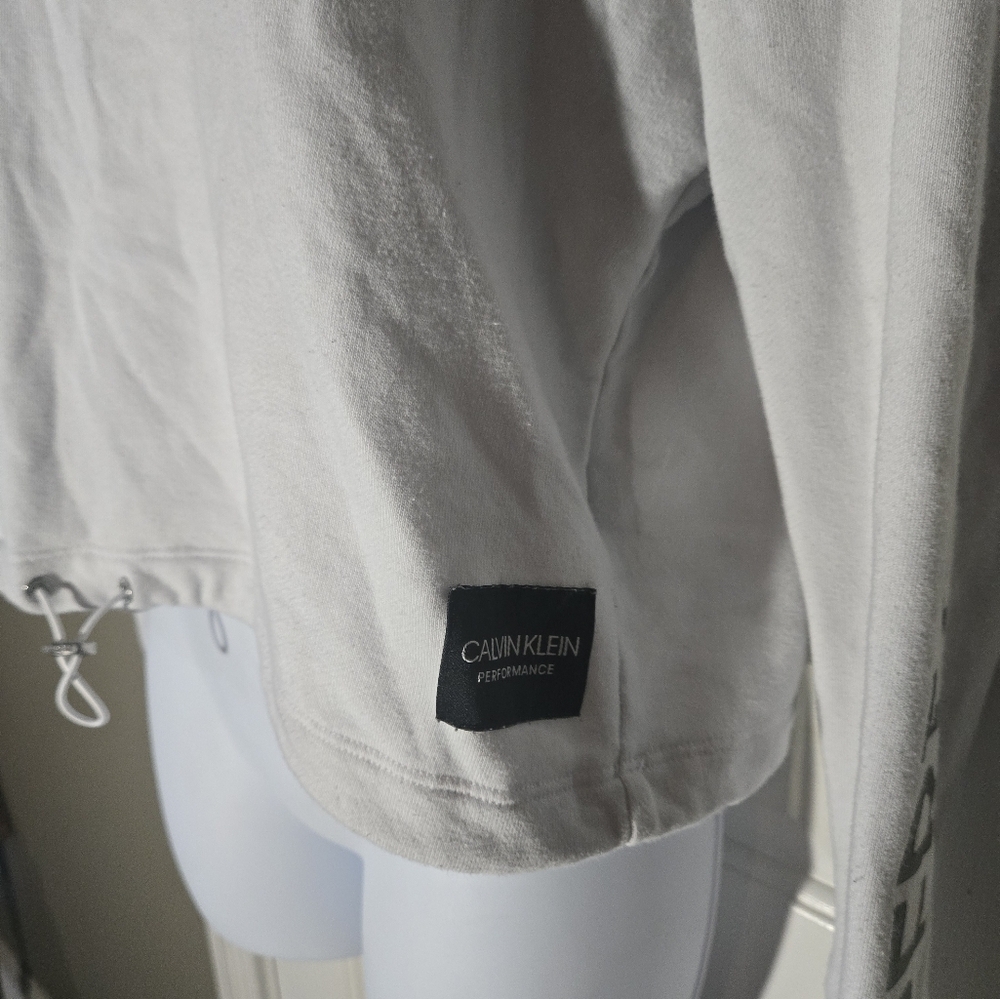 Calvin Klein Performance V Neck Cropped Sweatshirt Cinched Waist Lg Short Hoodie - Picture 7 of 15